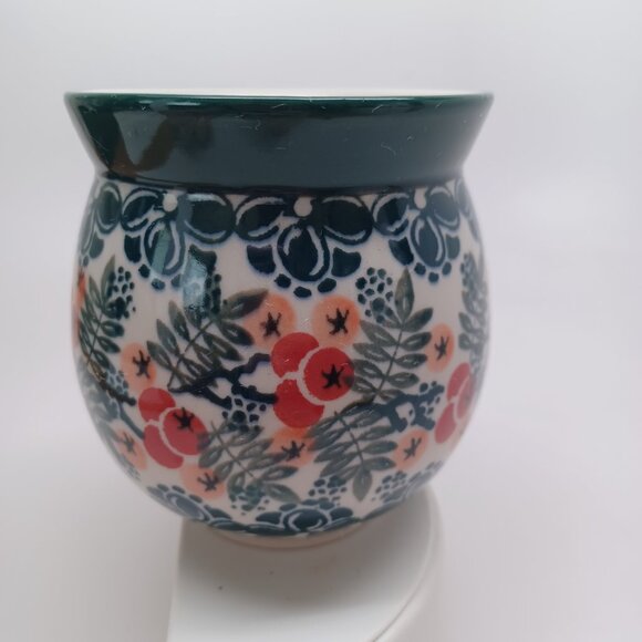 Polish Pottery Floral Coffee Tea Cup Hand Made Poland Green Orange Bubble Mug - Picture 5 of 10